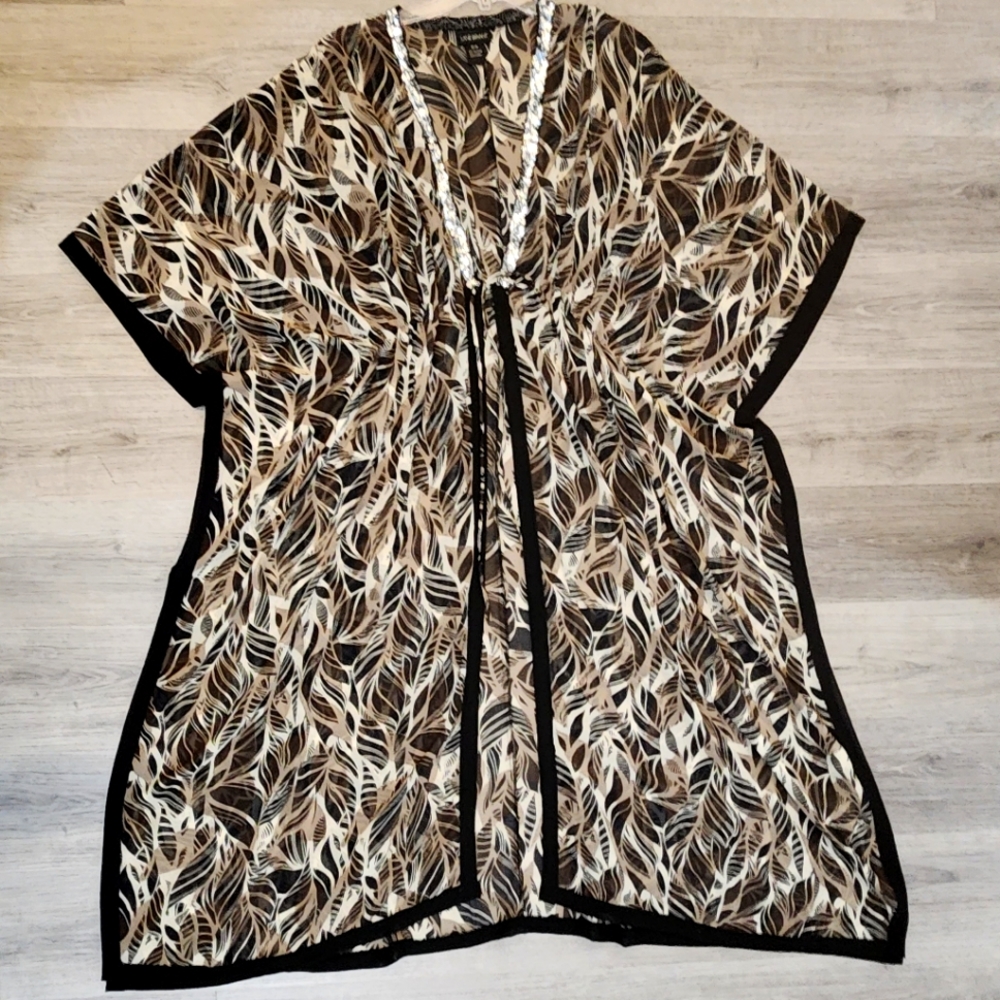 Lane Bryant black and tan leaf print swimsuit cover